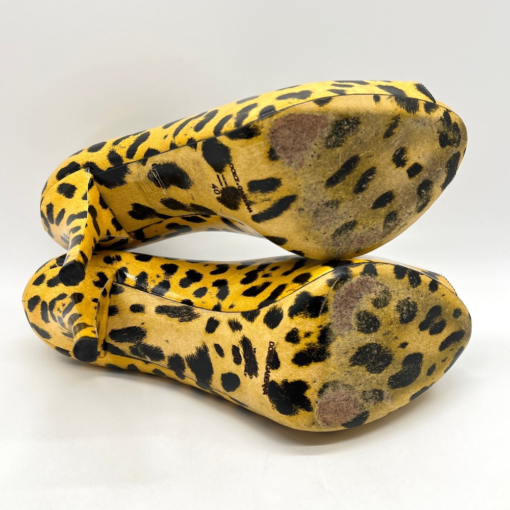 DOLCE & GABBANA Yellow Leopard Peep Toe Platform Pump 9.5 Black Animal Stiletto - Picture 7 of 16